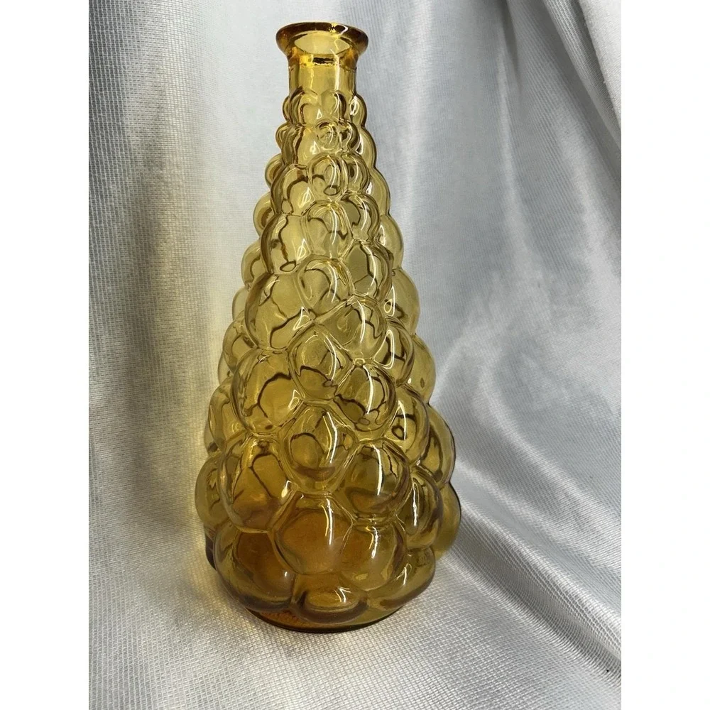 Vintage Italian Amber Glass Genie Bottle ~Bulging Bubble ~ Missing Plastic Seal